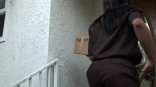 A sexy ebony delivers parcels but sometimes makes mistakes and pays for it